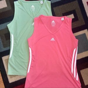 2 Adidas V-Neck Tank Tops Pink & Green Size S